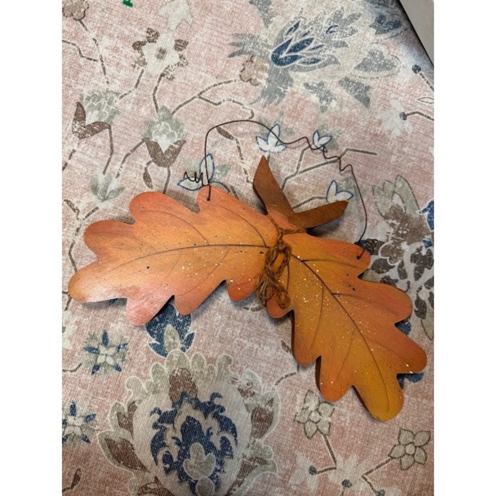 Autumn Fall Decor Rustic Unbranded Wooden Oak Leaf Wall Art Orange Primitive